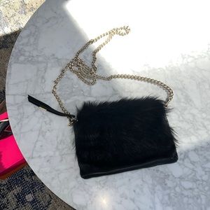 Foley & Corinna Black Leather & Faux Fur Crossbody/Clutch